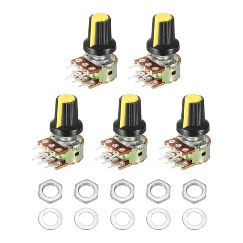 MECCANIXITY 5 Set WH148 B100K Ohm Potentiometer Kit 20mm Shaft Yellow