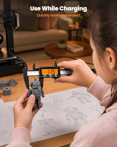 HARDELL 6" Digital Caliper, Rechargeable Plastic Caliper with Orange Screen