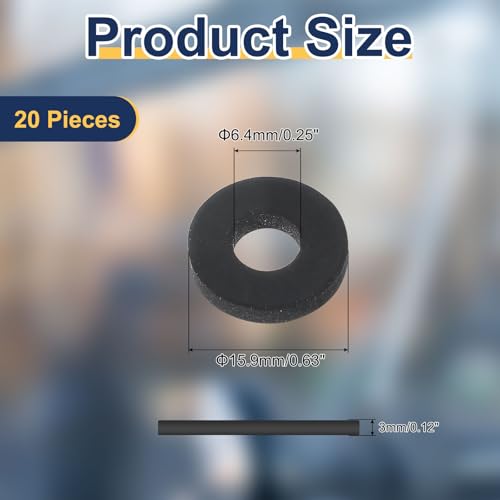 uxcell 20 Pcs M6.4 Rubber Flat Washers 6.4mm ID 15.9mm OD 3mm Thick Plain Washer Grommets Plastic Sheet Gasket Fastener Sealing Spacer Gasket Ring Water Hose Washers, Black - size: 6.4mm x 15.9mm x 3mm