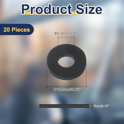 uxcell 20 Pcs M6.4 Rubber Flat Washers 6.4mm ID 15.9mm OD 3mm Thick Plain Washer Grommets Plastic Sheet Gasket Fastener Sealing Spacer Gasket Ring Water Hose Washers, Black - size: 6.4mm x 15.9mm x 3mm