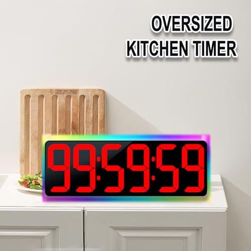 TXL 17.2" WiFi Digital Wall Clock with Seconds, Large Countdown Timer for Classroom Home Gym Office, Alarm Clock with Remote Control, RGB Ambient Lights, 4 Dimmable Brightness, Auto DST(Red) - color: Red