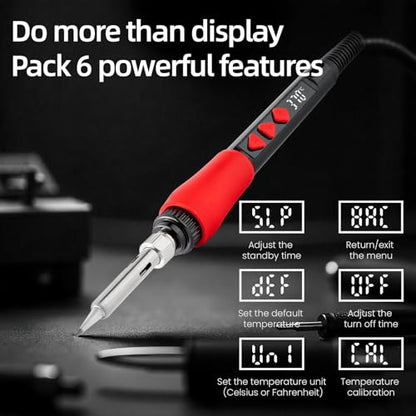 Soldering Iron Kit, 60W LED Display Digital Solder Pen, 5 Replaceable Tips, 21-in-1 Fast Heating with Solder Wire, Stand, Desoldering Pump, for Electronics Repair Hobby DIY 120V US Plug from Plusivo - color: Digital Soldering Iron Kit 1