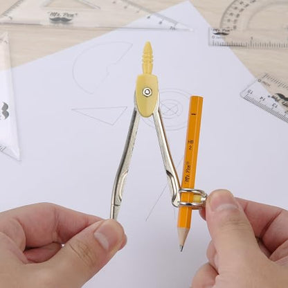 Mr. Pen- Geometry Set, 13 pcs, 3 Metal Compasses, Protractor, 6" Ruler | 45° & 30°/60° Set Squares, Pencils, Lead Refills, Sharpener & Eraser for Math, Drafting & Classroom Use - color: Yellow