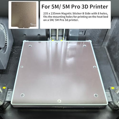 3D Printer Accessories Adventuer 5M Pro Platform Bottom Sticker 235×235mm: High Temperature Resistant Hardened Surface 8 Hole Heated Bed Cover with Back Adhesion for AD5M Build Plate