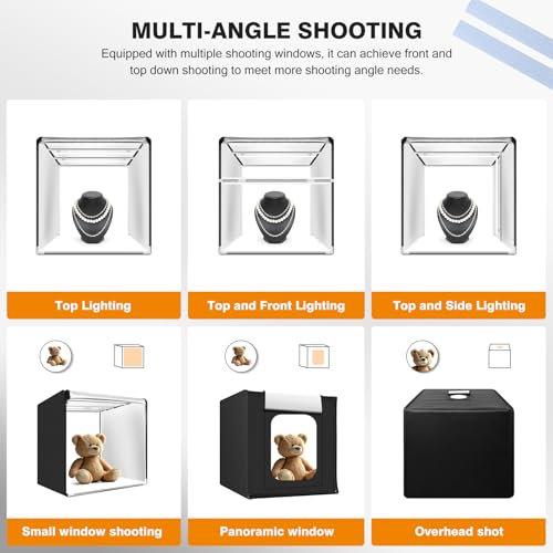 Photo Studio Light Box Photography 32"x32" with 100 LED and 4 Colors Backdrops Photo Box with Lights, Foldable Picture Box for Product Photography with 6500K Brightness - size: 32 inches with 6500K