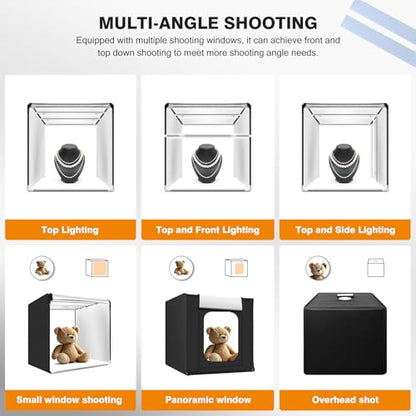 Photo Studio Light Box Photography 32"x32" with 100 LED and 4 Colors Backdrops Photo Box with Lights, Foldable Picture Box for Product Photography with 6500K Brightness - size: 32 inches with 6500K