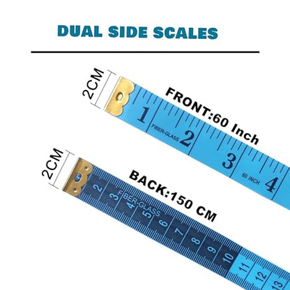 3 Pack Tape Measure Body Measuring Tape, Soft Fabric Measuring Tape for Sewing Cloth Measurement, 60 Inch Double Scale Tailor Ruler for Weight Loss (Blue) - color: Blue