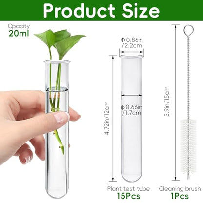 15Pcs Plastic Plant Propagation Tubes, Clear Test Tubes for Plant