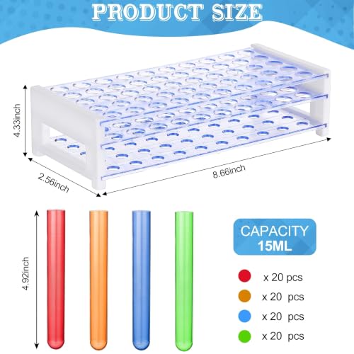 FoldTier 80 Pcs Neon Plastic Test Tube Shots for Liquor with Rack, 15 ml