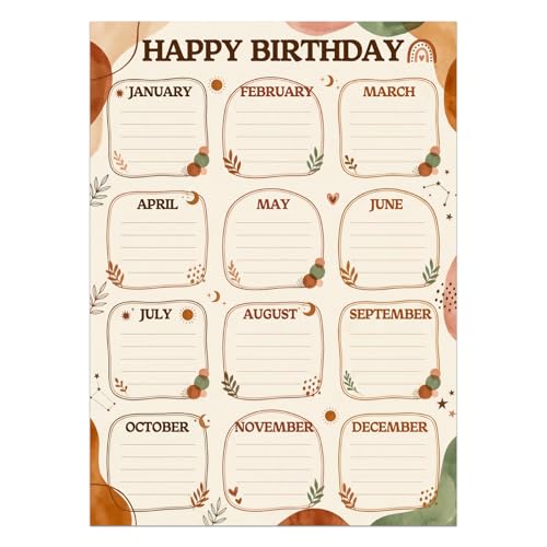 FaCraft Boho Birthday Chart for Classroom - Reusable Happy Birthday Poster Calendar Laminated Class Birth day Chart Classroom Bulletin Board Decorations Back to School Teacher Supplies Wall Decor - color: Style11