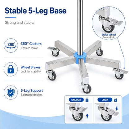 ChoJiah Rolling IV Poles IV Stands for Home and Daily Use, 39.37'' to 74.80 Adjustable Height