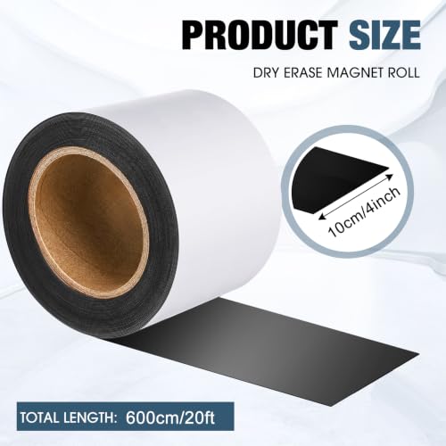 4" x20ft Dry Erase Magnetic Tape Roll, Flexible Magnetic Label Strip - size: 4"x20ft