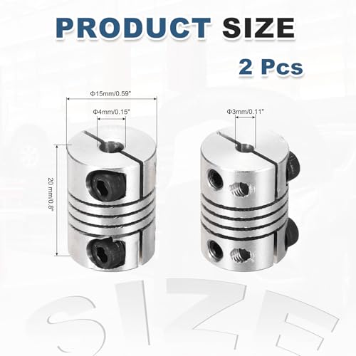 MECCANIXITY 2 Pcs 3 to 4mm Flexible Shaft Coupling 20mm L 15mm Dia - size: 3 to 4mm