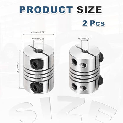 MECCANIXITY 2 Pcs 3 to 4mm Flexible Shaft Coupling 20mm L 15mm Dia - size: 3 to 4mm