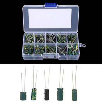100pcs DIY High Grade Audio Capacito, Audio Capacitor Assorted Kit, 10 Values 10V-63V 10uf-470uf Electrolytic Capacitors Radial Capacitor