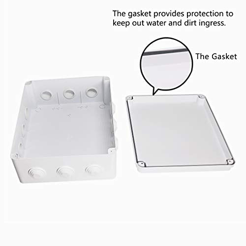 Zulkit Junction Box ABS Plastic Dustproof Waterproof IP65 Universal Electrical Boxes Project Enclosure White 11.8 x 9.8 x 4.7 inch (300mmx250mmx120mm) - size: 11.8" x 9.8" x 4.7"