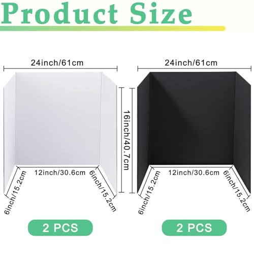4-Pack Trifold Display Boards, Black+White 24 x 16 Inches Tri-Fold Corrugated Presentation Boards for Classroom Projects, Science Fairs, Business Events, and Exhibits