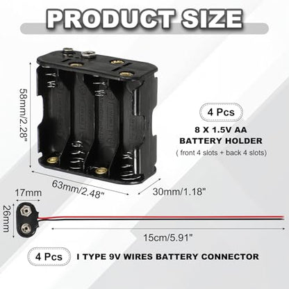 MECCANIXITY 4Pcs 8 x 1.5V AA Battery Holder with 9V T Type Snap Connector