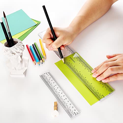 2 PCS 6"/12" Clear Acrylic Ruler Zero-Centering Ruler with Inches & Metric Measuring Tool 12" and 6" Inch Straight Edge Rulers for Scrapbooking Card-Making Student School Office Home Tool - color: 2 PCS 6"/12"