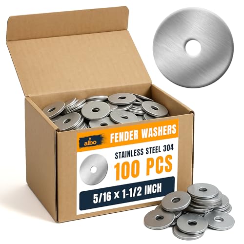ALBO 100 Pcs 5/16" x 1-1/2" 304 Stainless Steel Fender Flat Washers - size: 5/16"x1-1/2" - 100pcs
