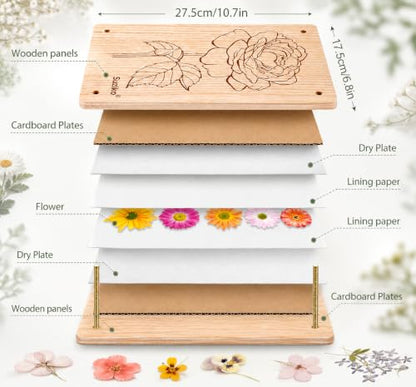 Suziko Large Flower Press Kit with Rose Pattern for Adults & Kids - 10.8 x 6.9 Inch Flower and Leaf Preservation Art Craft Kit, Great Gift for Nature Lovers - size: Rose 10.8" x 6.9"