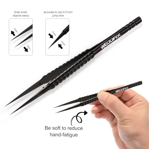 Precision Titanium Tweezers Black 5.5 inch Fine Point Tip Non-magnetic Tweezers for Micro Soldering Work Electronics Jewelry Watch Making