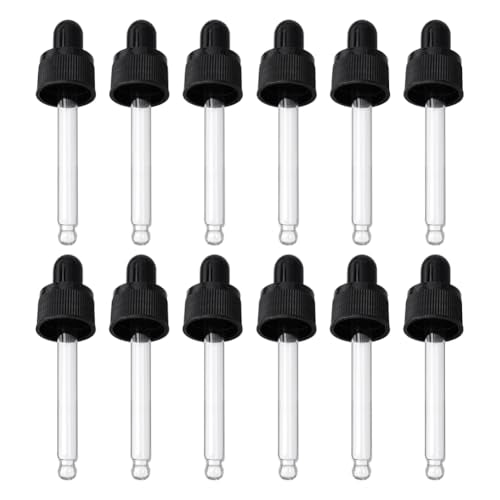 PH PandaHall Set of 12, Glass Eye Droppers for Essential Oil 15ml (1/2 Ounce) Pressure Rotating Cover Oil Droppers Pipettes Roller Tops for Essential Oil Bottles - color: Fit for 15ml bottle