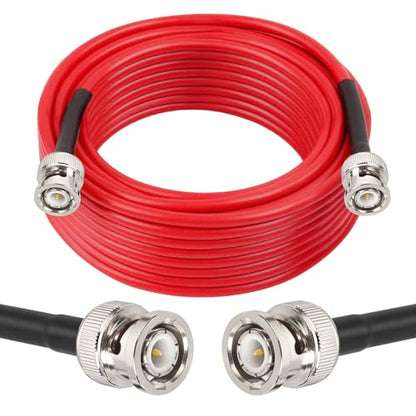 MOOKEERF 25FT RG58 50 ohm Coax Cable - Male to Male, Low Loss Extension with BNC Adapter for Antennas, RF Radios, Modems, Oscilloscopes, Spectrum, etc (Red) - size: 25FT