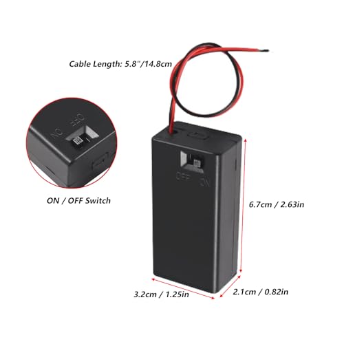 6pcs 9V Battery Holder 9 Volt Cover Case with ON/Off Switch and T Type Battery Clips