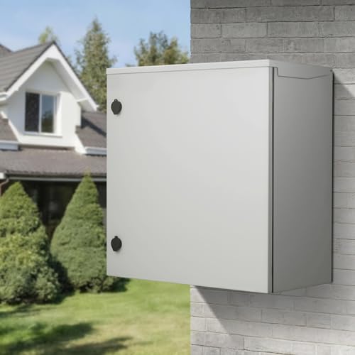 VEVOR Electrical Enclosure, 24'' x 24'' x 12'', NEMA 4 Outdoor Enclosure, IP65 Waterproof & Dustproof Cold-Rolled Carbon Steel Hinged Junction Box for Outdoor Indoor Use, with Rain Hood - size: 24'' x 24'' x 12''
