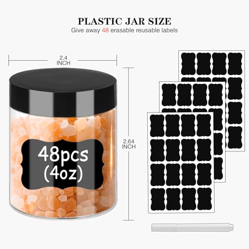Hajoyful Plastic Jars with Lids 4 OZ 48 PCS, Small Cosmetic Slime Containers Clear Travel Round Jars Empty Leak Proof Refillable Sample Containers with Black Lids for Lotion, Cream, Cosmetics - size: 4oz 48pcs