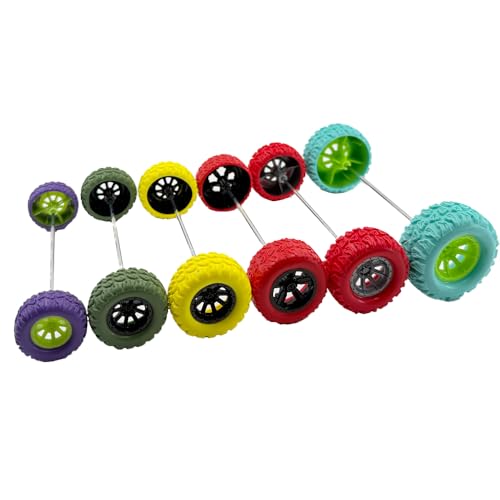 10PCS Toy Wheel Model Car Rubber Tire Wheel with 5PCS Shaft Round Rod Axles for RC Car Truck Robot DIY Model Building Parts (2x36mm Green) - style: 2x36mm Green