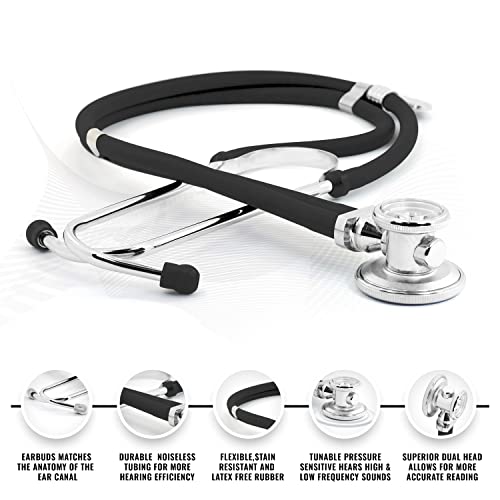 ASA TECHMED Nurse EMT Starter Pack Stethoscope, Blood Pressure Monitor and Trauma 7.5" EMT Shear Ideal Gift for Nurses, Medical Students, Firefighters, Police and Personal Use (Black) Standard - color: Black