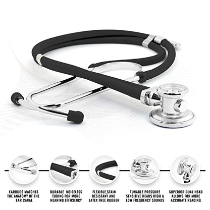 ASA TECHMED Nurse EMT Starter Pack Stethoscope, Blood Pressure Monitor and Trauma 7.5" EMT Shear Ideal Gift for Nurses, Medical Students, Firefighters, Police and Personal Use (Black) Standard - color: Black