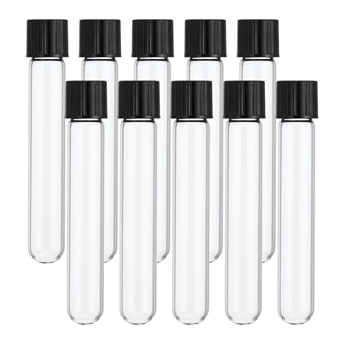 PATIKIL 10ml Test Tubes, 10pcs 3.94x0.63in Glass Clear Round Bottom Test Tube Containers with Plastic Cap for Bead Party Candy Bath Salt Storage Scientific Experiment Plant Propagation - size: 10ml
