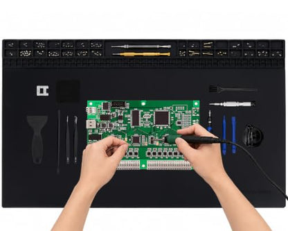 Extra Large Soldering Mat 932°F Heat Resistant Silicone Solder Mat 27.6''x15.7'' Non-Slip Large Repair Workbench Pad for Electronics Phone Watch Computer Laptop Repair BGA Soldering Iron (Black) - color: Black