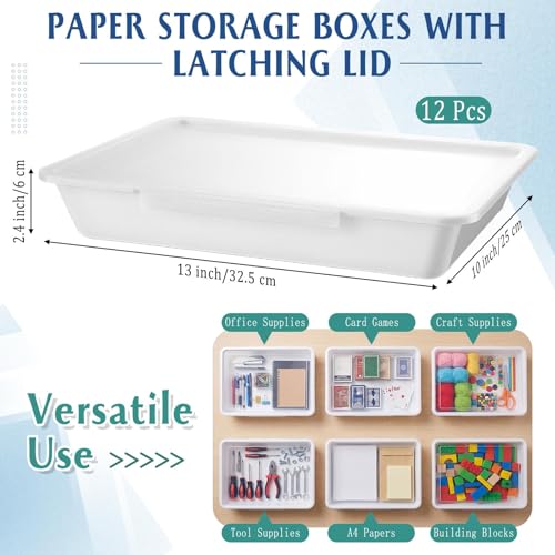 Tinlade 12 Pcs Classroom Paper Storage Bins with Lids, White, 13x10in - color: White