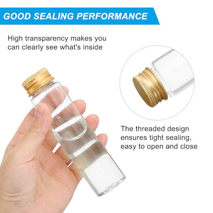 PATIKIL 80ml Plastic Test Tubes with Screw Caps, 6Pcs 128x33mm Flat Bottom Tubes for Scientific Party Decoration Candy Bead Storage Bath Salt, Gold Tone