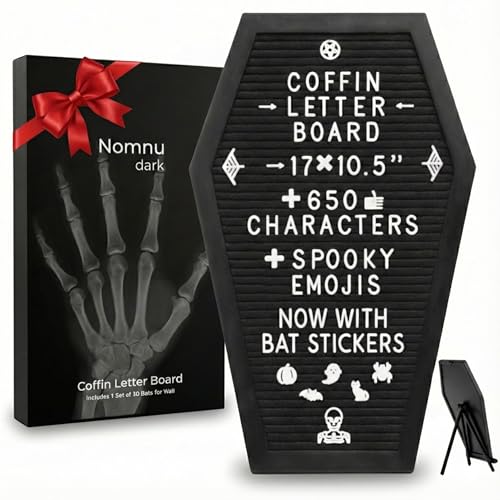 Nomnu Coffin Letter Board, Black Goth Decor with Bat Stickers Spooky Emojis - color: Black
