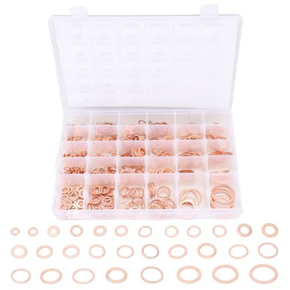 568pcs Copper Washers Assortment Kit, 30 Sizes M5-M28 Metric Oil Drain Plug Gasket Seal Kit, Flat Sealing Crush Washers Assortment Set for Automotive, Plumbing, Electrical, Mechanical Use, IMPA813080