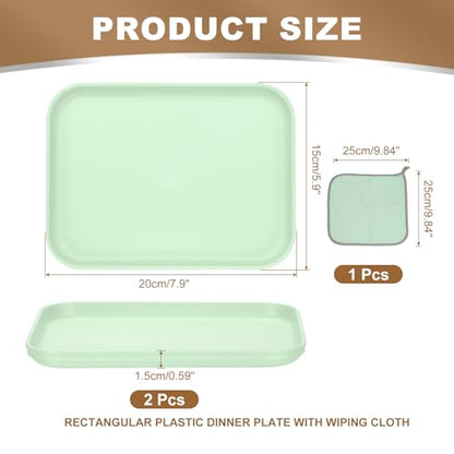 PATIKIL 7.9x5.9 Plastic Tray, 2 Pack Rectangular Plates Small Food Tray Wheat Plates Dishes Reusable Dessert Plate Trays with Cloth for Cake Fruits Salad Cupcake Steak Serving Green - color: Green, size: "xS(7.9"x5.9")