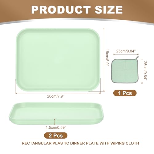 PATIKIL 7.9x5.9 Plastic Tray, 2 Pack Rectangular Plates Small Food Tray Wheat Plates Dishes Reusable Dessert Plate Trays with Cloth for Cake Fruits Salad Cupcake Steak Serving Green - color: Green, size: "xS(7.9"x5.9")