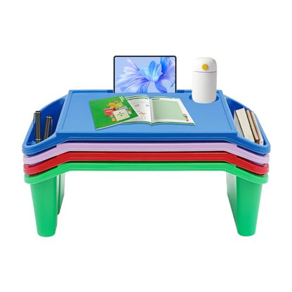 Activity Lap Desk Tray with Storage, Plastic Breakfast Laptop Trays with Side Pockets, Portable Lap Bed Table for Snacks, Play, Classroom and Sensory Toys (Multicolour, 50 * 25 * 18cm, 4pcs)