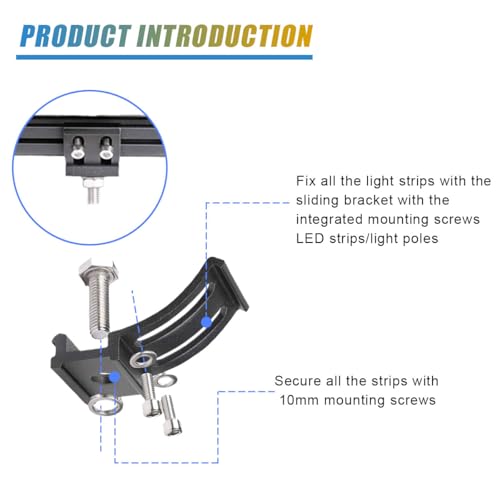 2PCS LED Light Bar Mounting Brackets, Adjustable Side Bracket Kit, Slide Base Bottom Mount Universal for Work Light Bars, LED Pod (902-3) - size: 902-3