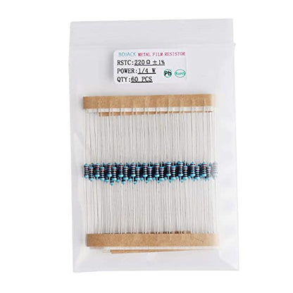 BOJACK 630 Pcs 17 Values Resistor Kit 0 Ohm-1M Ohm with 1% 1/4W Metal Film Resistors Assortment Kit - size: 1/4 W