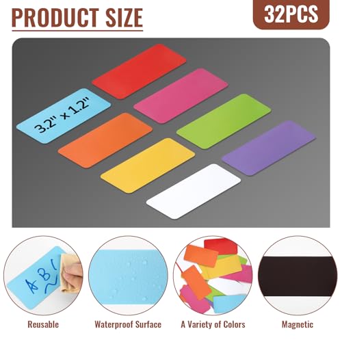 72 Pcs Dry Erase Magnetic Labels, 3.2" x 1.2" 8 Colors - color: Rainbow, size: 3.2 x 1.2 Inch