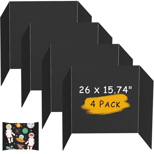 HAUTOCO 4 Pcs Medium Trifold Poster Board 26'' x 15.74'' Project Boards - color: Black, size: 26 x 15.74 inches