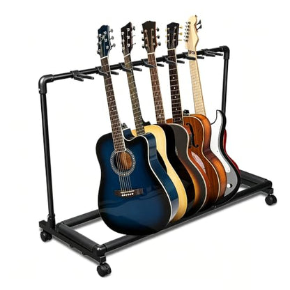 AZOR 7 Multi Guitar Stand Rack with Wheels, Foldable Guitar Holder - size: 7 Holder with Wheels