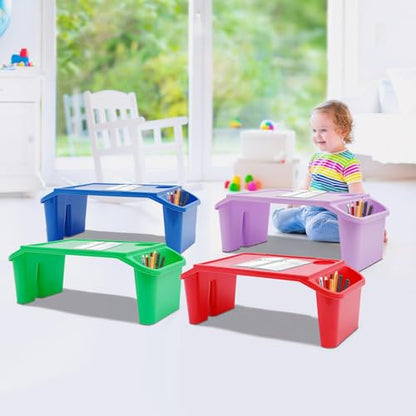 Activity Lap Desk Tray with Storage, Plastic Breakfast Laptop Trays with Side Pockets, Portable Lap Bed Table for Snacks, Play, Classroom and Sensory Toys (Multicolour, 50 * 25 * 18cm, 4pcs)