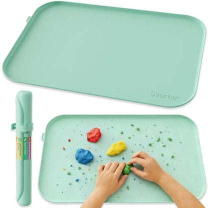 Silicone Art Mat 24" x 16" with Raised Edge, Roll-Up Design with Storage Strap, Multi-Purpose Desk & Table Protector Silicone Craft Mat for Crafts, Painting & DIY, Hot Pink & Light Green - color: Hot Pink & Light Green
